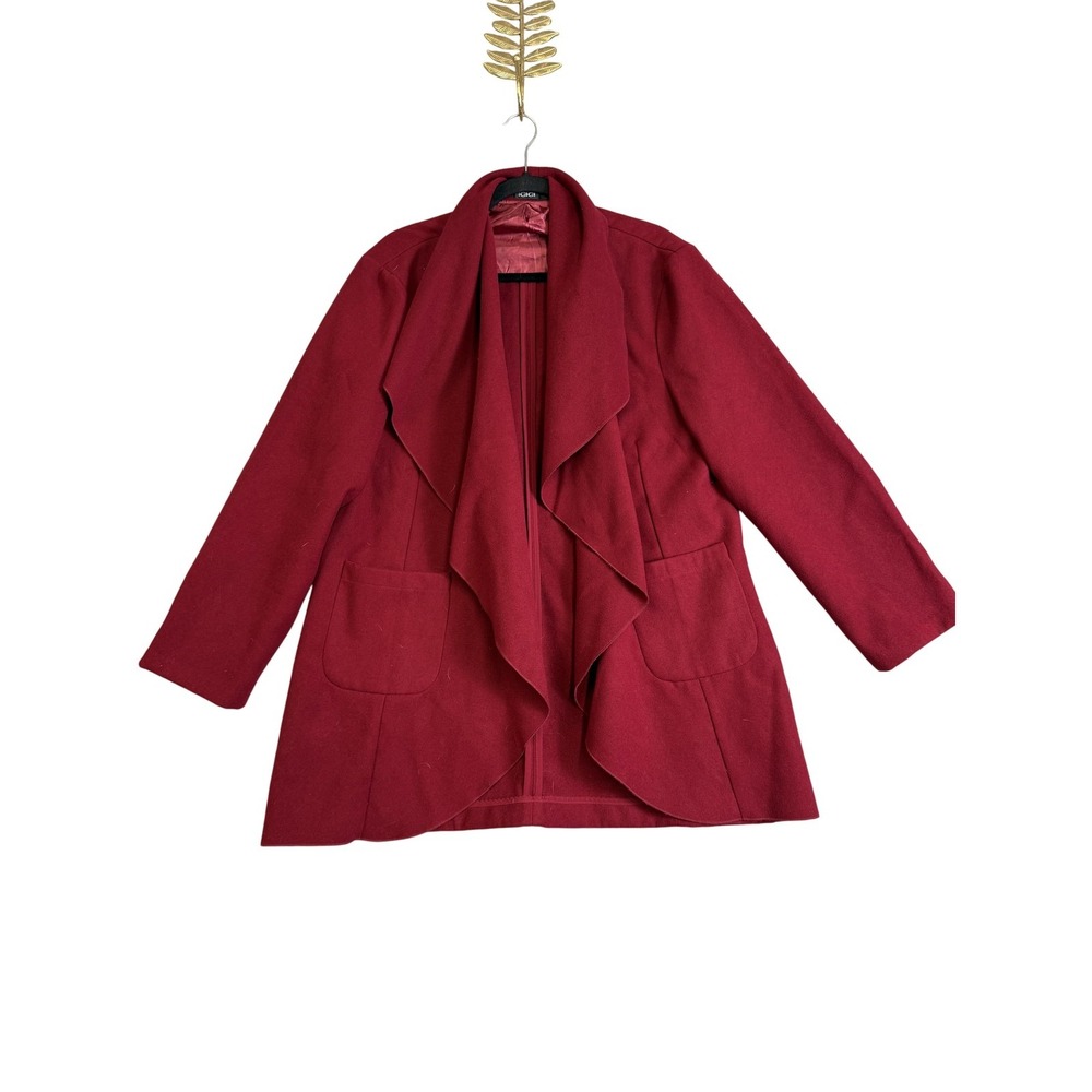 IGIGI Jacket Womens 14/16 Burgundy Waterfall Drape Front Cardigan Pocketsā